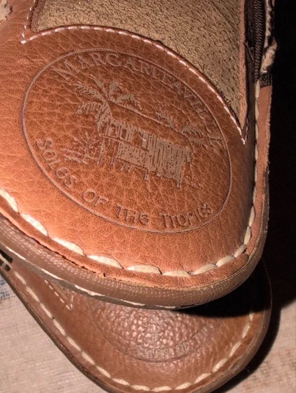 Margaritaville Men's Leather Brown & Tan Slide Sandals